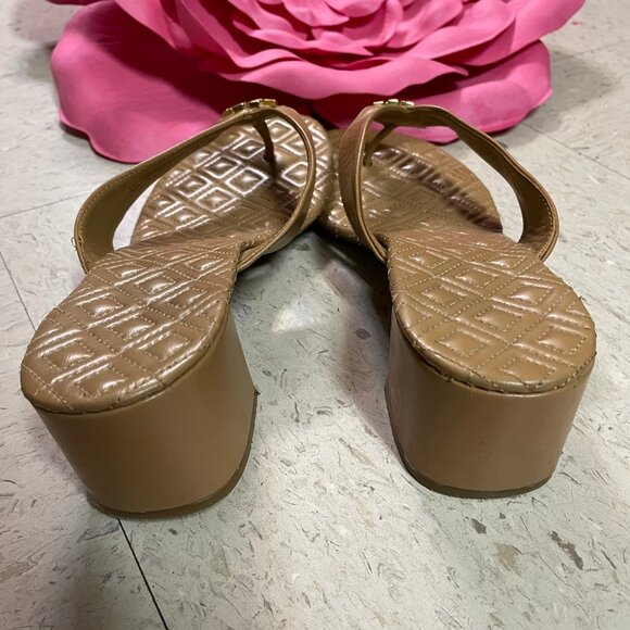 TORY BURCH Beige Nude Quilted Thong Mule Sandals Block Heel *RARE - Picture 9 of 14